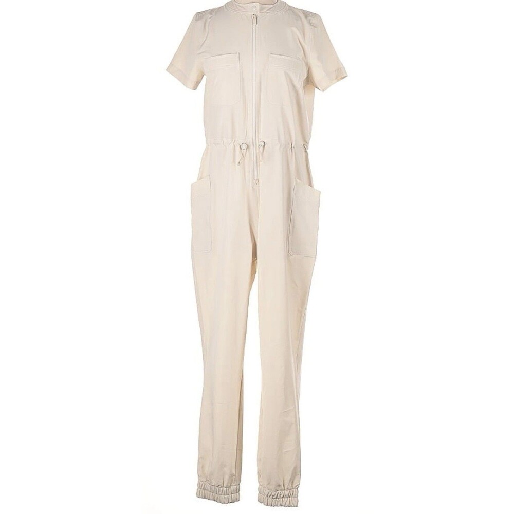 Old Navy StretchTech Short Sleeve Collarless Jumpsuit Cream Color NWT